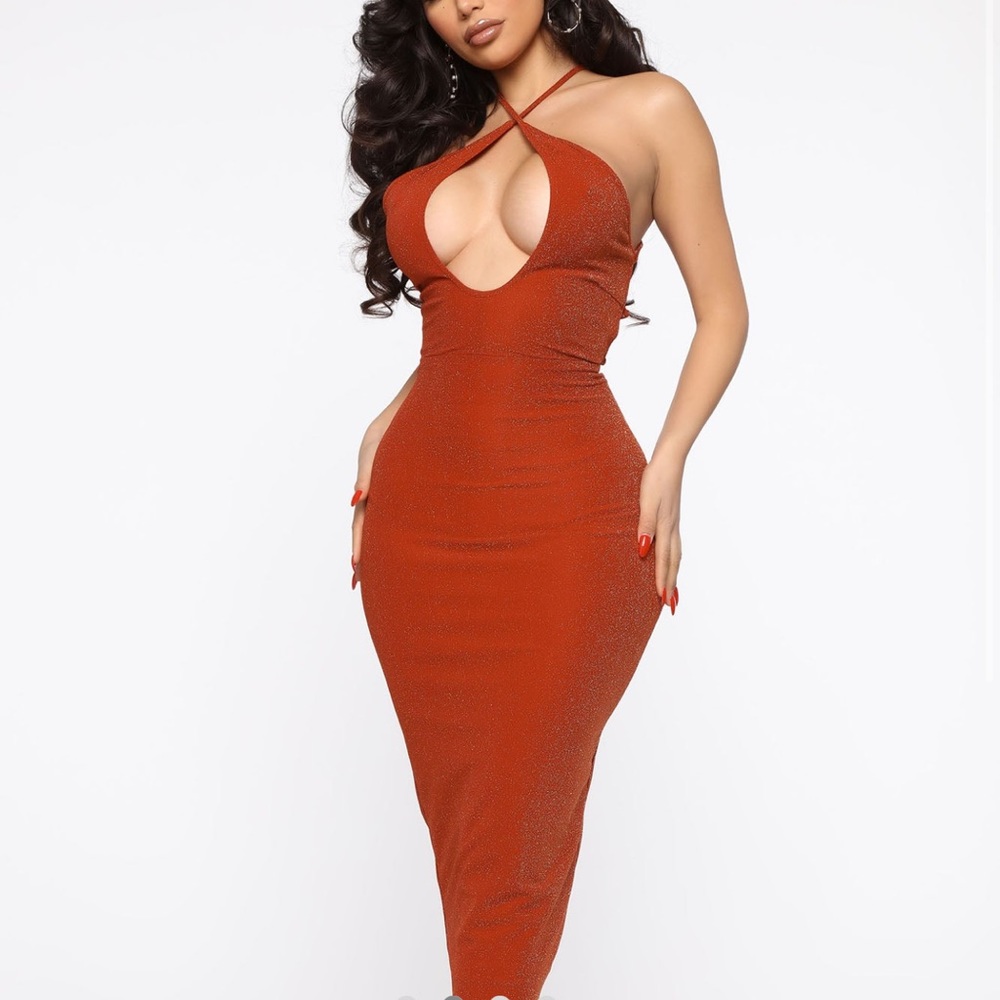 Rust metallic midi dress (medium)